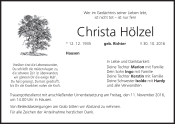 Anzeige von Christa Hölzel von MGO