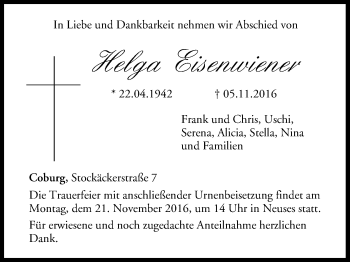 Anzeige von Helga Eisenwiener von MGO