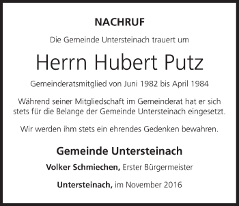 Anzeige von Hubert Putz von MGO