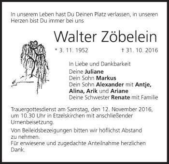 Anzeige von Walter Zöbelein von MGO