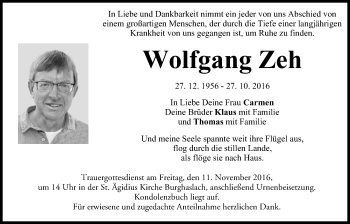 Anzeige von Wolfgang Zeh von MGO