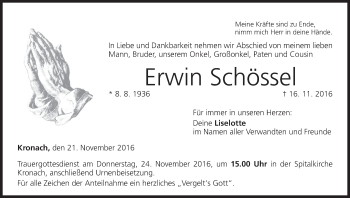 Anzeige von Erwin Schössel von MGO