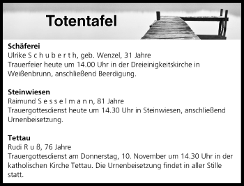 Anzeige von Totentafel vom 08.11.2016 von MGO