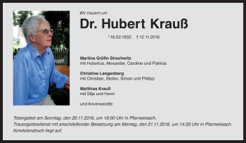 Anzeige von Hubert Krauß von MGO