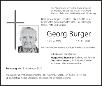Anzeige von Georg Burger von MGO
