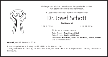 Anzeige von Josef Schott von MGO