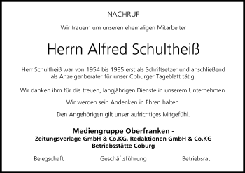Anzeige von Alfred Schultheiß von MGO