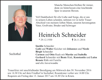 Anzeige von Heinrich Schneider von MGO