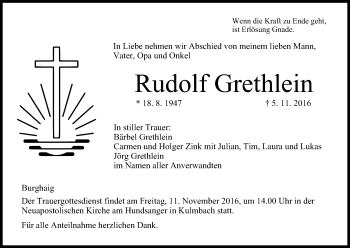 Anzeige von Rudolf Grethlein von MGO
