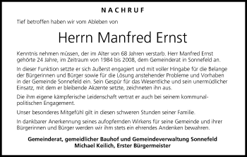 Anzeige von Manfred Ernst von MGO
