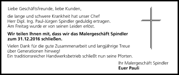 Anzeige von Paul-Jürgen Spindler von MGO
