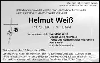 Anzeige von Helmut Weiß von MGO