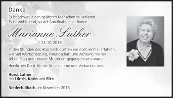 Anzeige von Marianne Luther von MGO