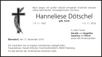Anzeige von Hanneliese Dötschel von MGO
