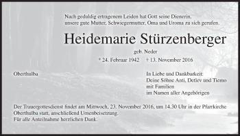 Anzeige von Heidemarie Stürzenberger von MGO