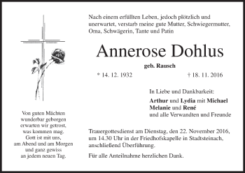 Anzeige von Annerose Dohlus von MGO