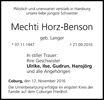 Anzeige von Mechti Horz-Benson von MGO
