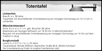 Anzeige von Totentafel vom 16.11.2016 von MGO