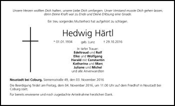 Anzeige von Hedwig Härtl von MGO