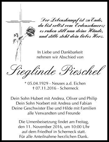 Anzeige von Sieglinde Pieschel von MGO