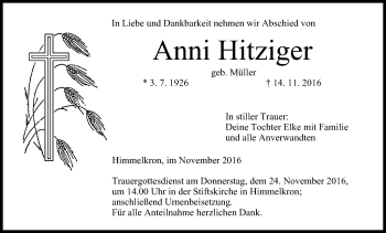 Anzeige von Anni Hitziger von MGO