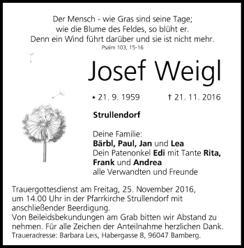 Anzeige von Josef Weigl von MGO
