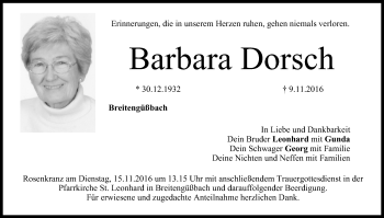 Anzeige von Barbara Dorsch von MGO
