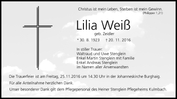 Anzeige von Lilia Weiß von MGO