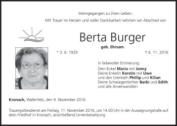 Anzeige von Berta Burger von MGO