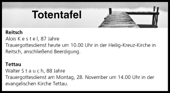 Anzeige von Totentafel vom 26.11.2016 von MGO