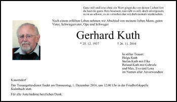 Anzeige von Gerhard Kuth von MGO