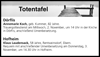 Anzeige von Totentafel vom 01.11.2016 von MGO