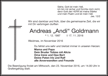 Anzeige von Andreas Goldmann von MGO