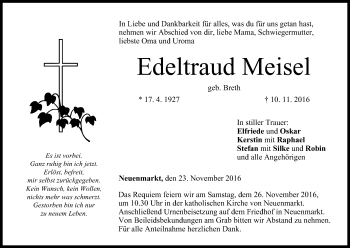 Anzeige von Edeltraud Meisel von MGO