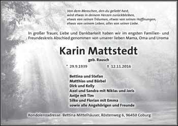 Anzeige von Karin Mattstedt von MGO