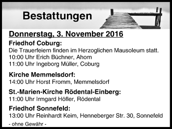 Anzeige von Bestattungen vom 03.11.2016 von MGO