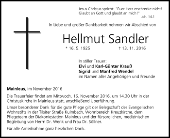 Anzeige von Hellmut Sandler von MGO