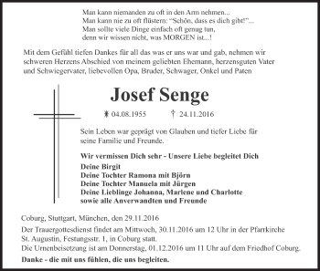 Anzeige von Josef Senge von MGO