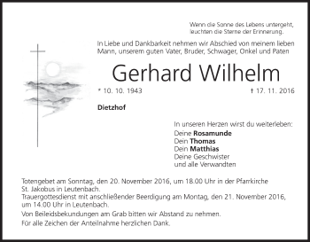 Anzeige von Gerhard Wilhelm von MGO