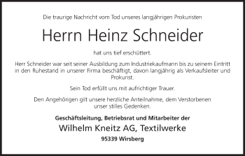 Anzeige von Heinz Schneider von MGO