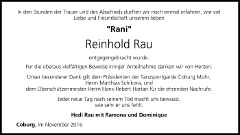 Anzeige von Reinhold Rau von MGO