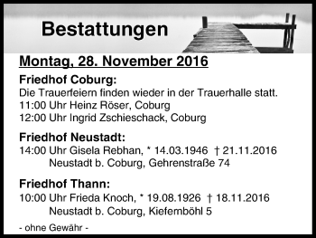 Anzeige von Bestattungen vom 28.11.2016 von MGO