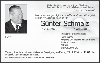 Anzeige von Günter Schmalz von MGO