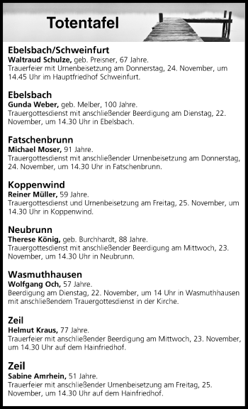 Anzeige von Totentafel vom 22.11.2016 von MGO