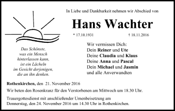 Anzeige von Hans Wachter von MGO