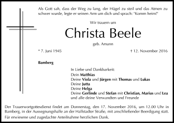 Anzeige von Christa Beele von MGO