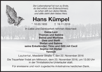 Anzeige von Hans Kümpel von MGO