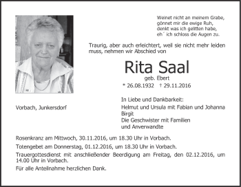 Anzeige von Rita Saal von MGO