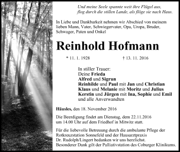 Anzeige von Reinhold Hofmann von MGO