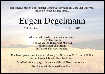 Anzeige von Eugen Degelmann von MGO